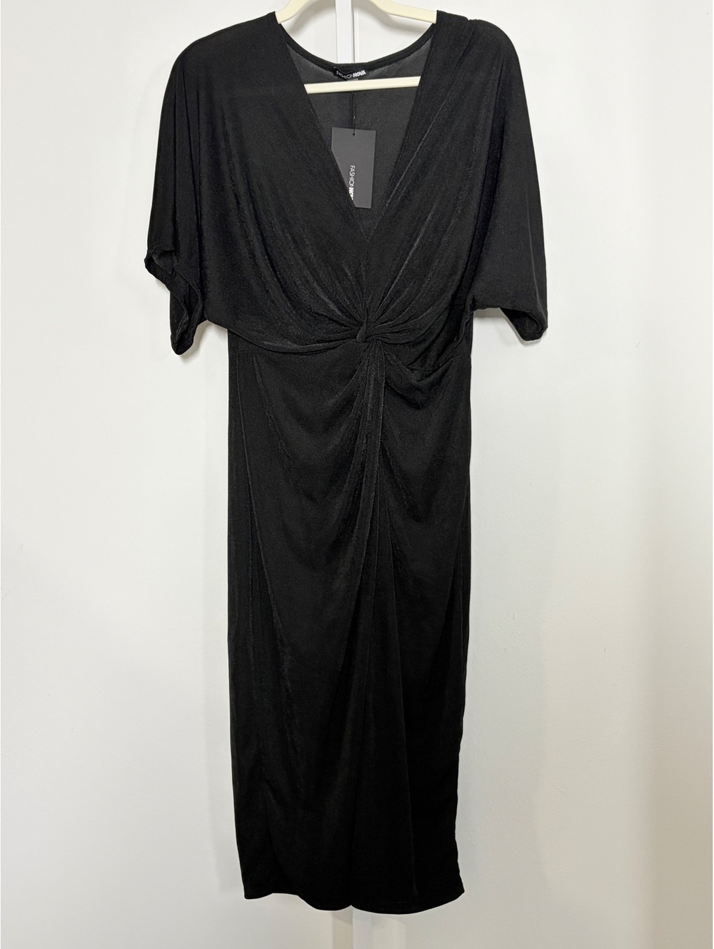 NWT Fashion Nova Black Midi Dress Size XL with Twist Knot Detail Size XL